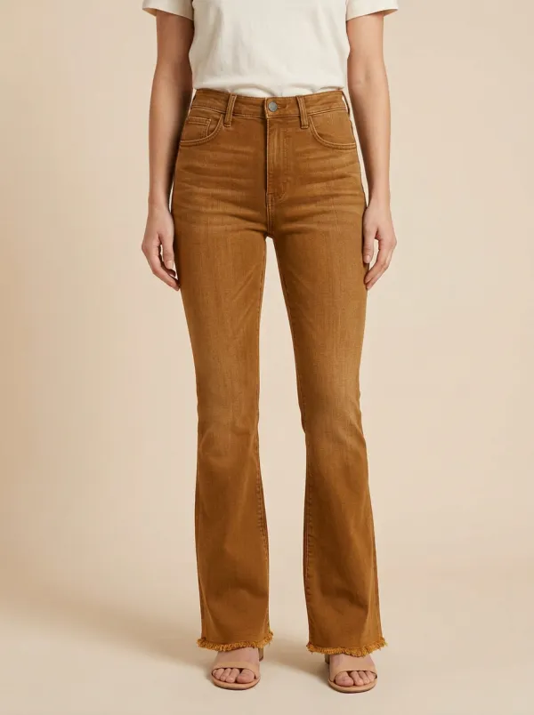 Women's High-Rise Raw Hem Flare Jeans