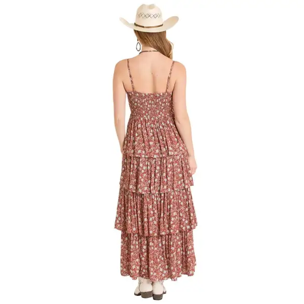 Rayon Floral Print Tiered Maxi Dress