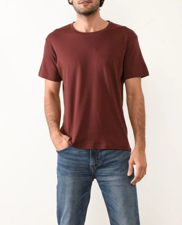 Red Vintage-Wash Cotton Crew Neck T-Shirt