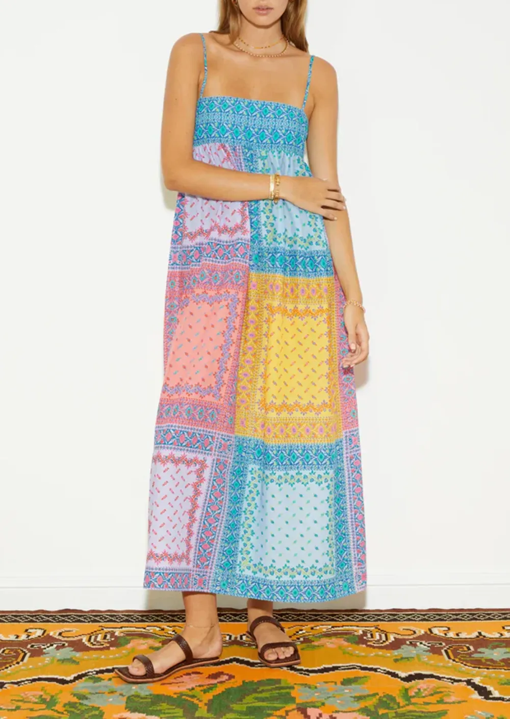 CONTRAST COLOR MAXI BODICE DRESS