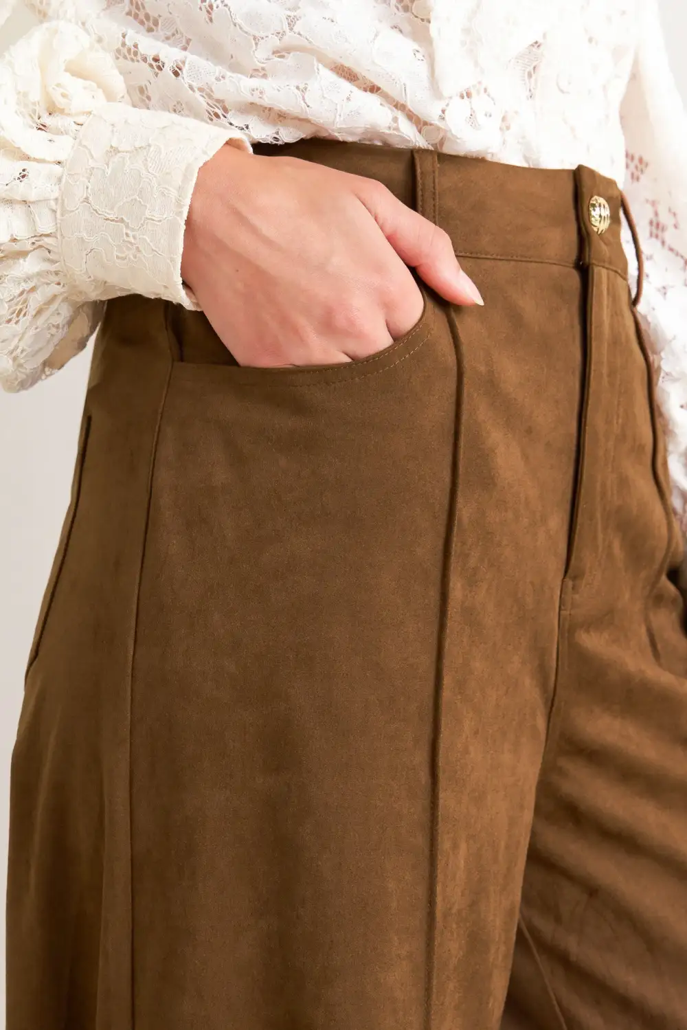 Faux Suede Flared Pocketed Pants