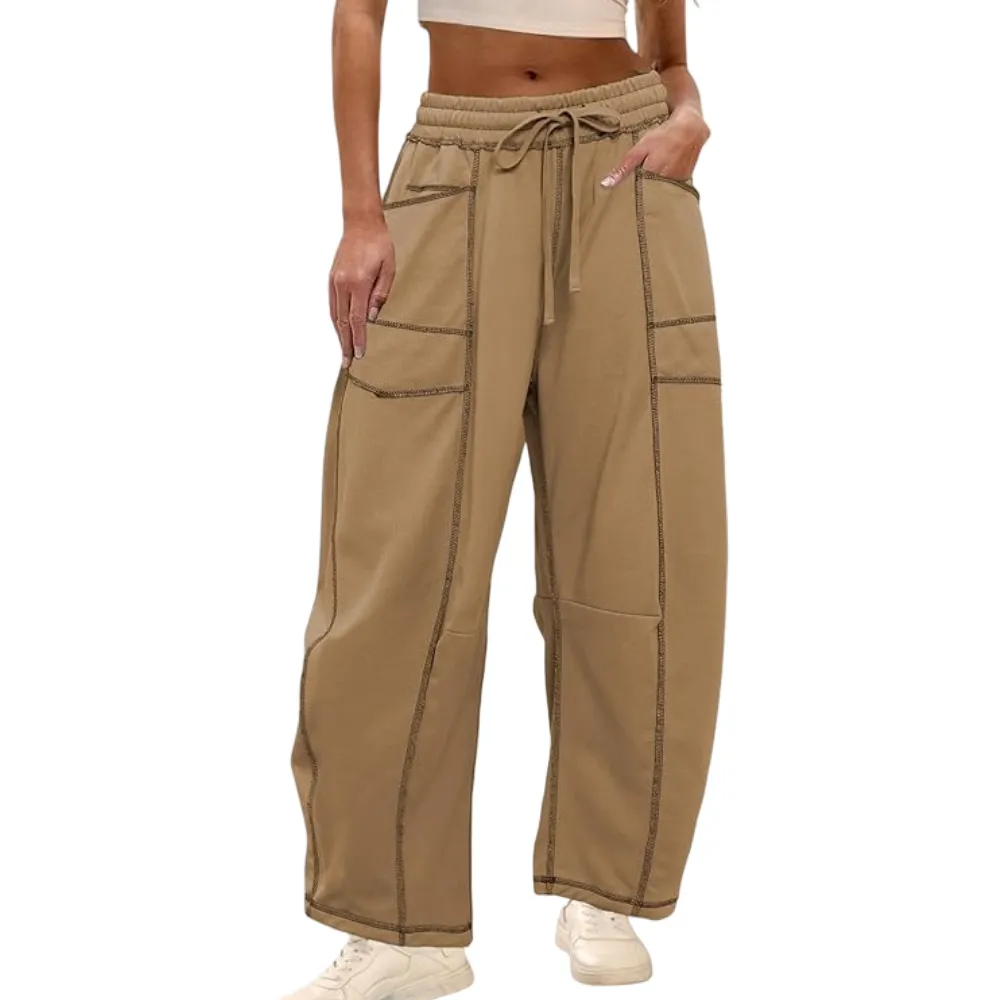Women's High-Waisted Barrel Sweatpants: Baggy Wide-Leg Drawstring Joggers