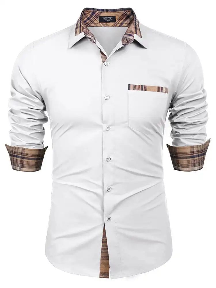 Cotton Plaid Collar Button Down Shirt
