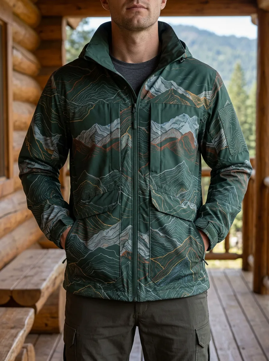 Men's Outdoor Hiking Mountain Topographic Rugged Roamer Jacket