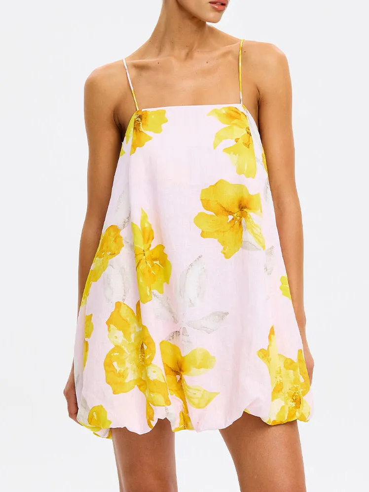 Spaghetti Strap Square Neck Floral Mini Dress