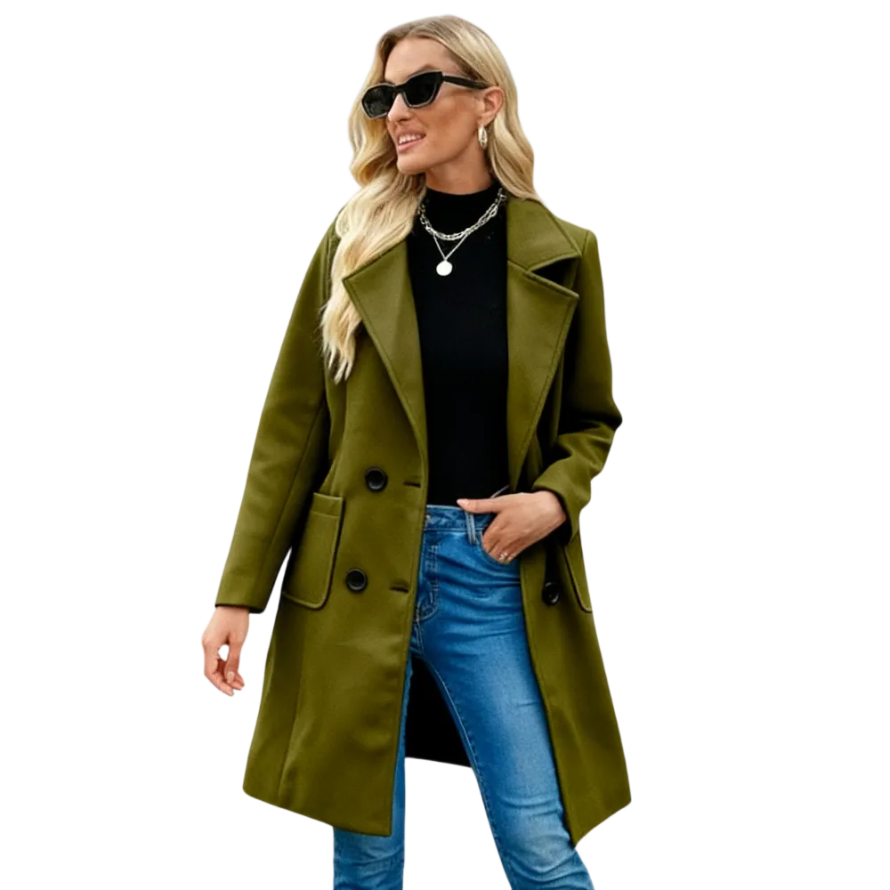 Women‘s Winter Wool Blend Camel Mid-Long Coat