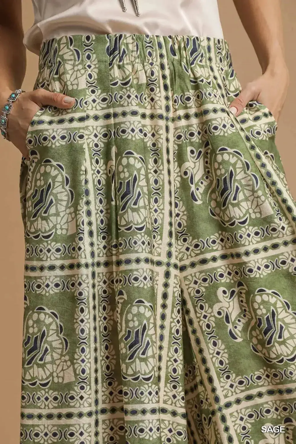Bohemian Print Pants With Pocket