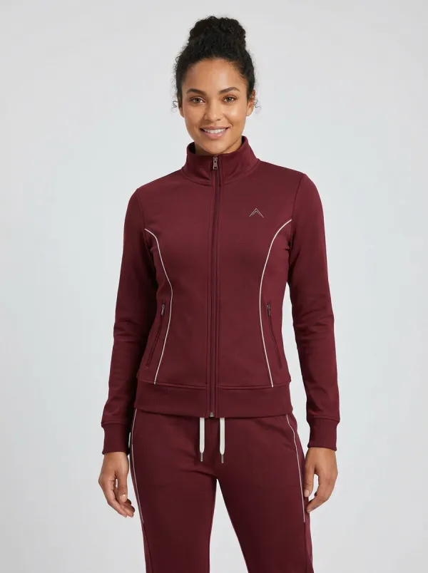 Women's Slate Blue Contrast Piping Zip-Up Jacket & Jogger Set