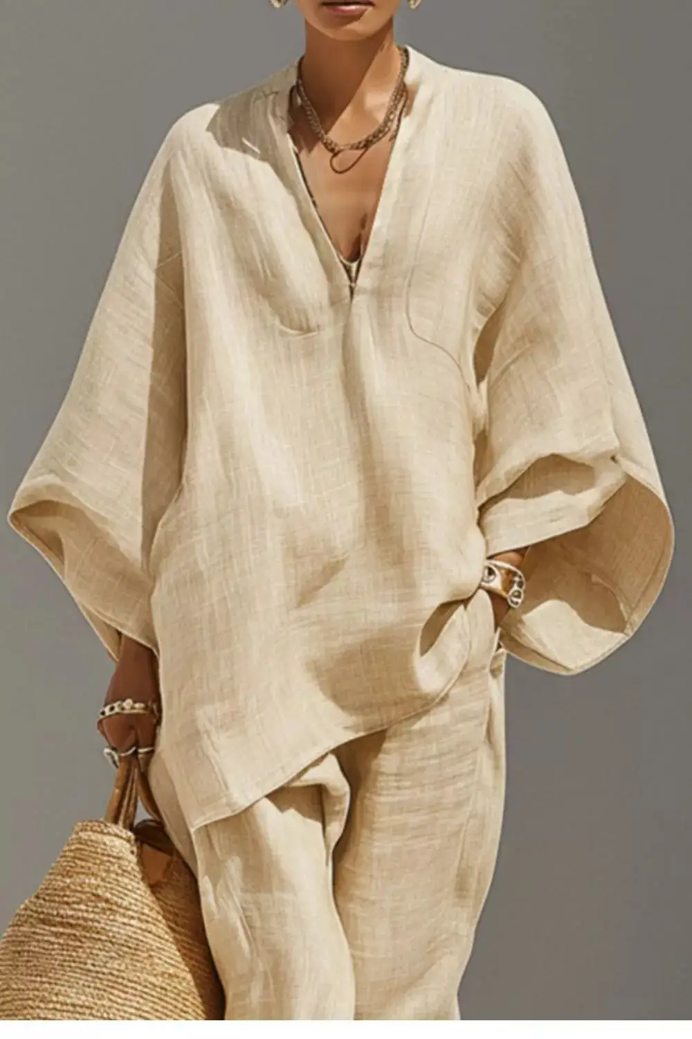 Relaxed Fit Top and Pants Two Piece Set