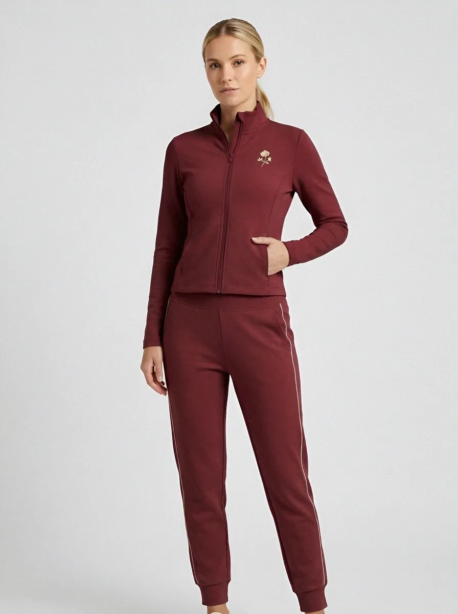 Women's Dusty Rose Floral Zip-Up Jacket & Jogger Set