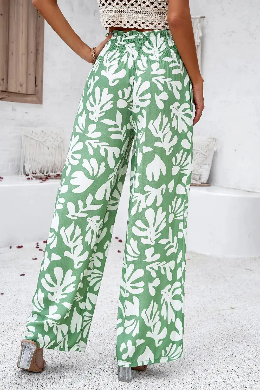 Textured Smocked Wide Leg Pants