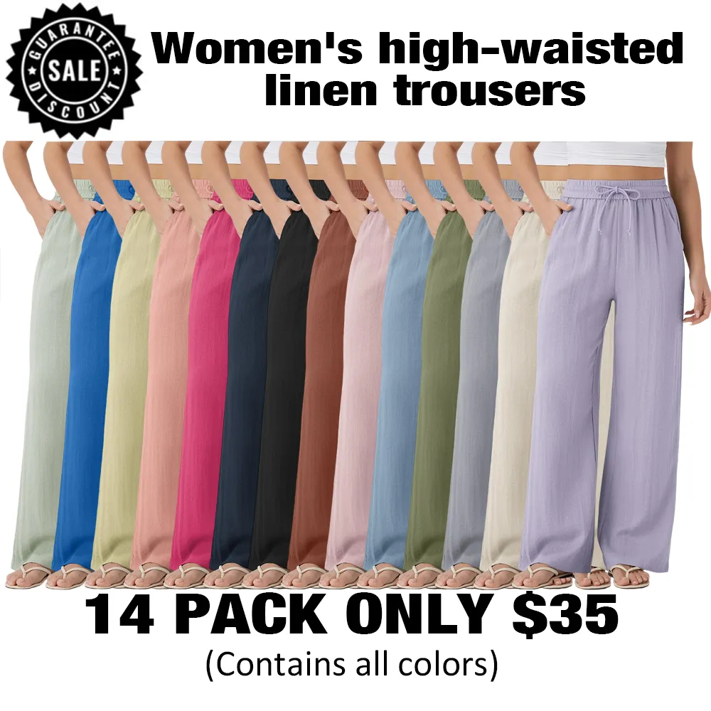 🔥Last Day: 14-Pack Only $35 🔥Women'S High-Waisted Linen Trousers