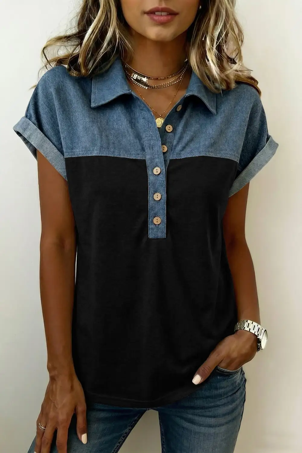 Colorblock Patchwork Polo Shirt