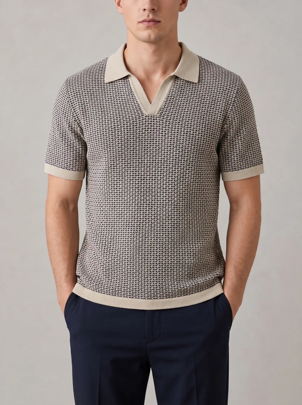 Men's Micro Pattern Buttonless Knit Polo Shirt