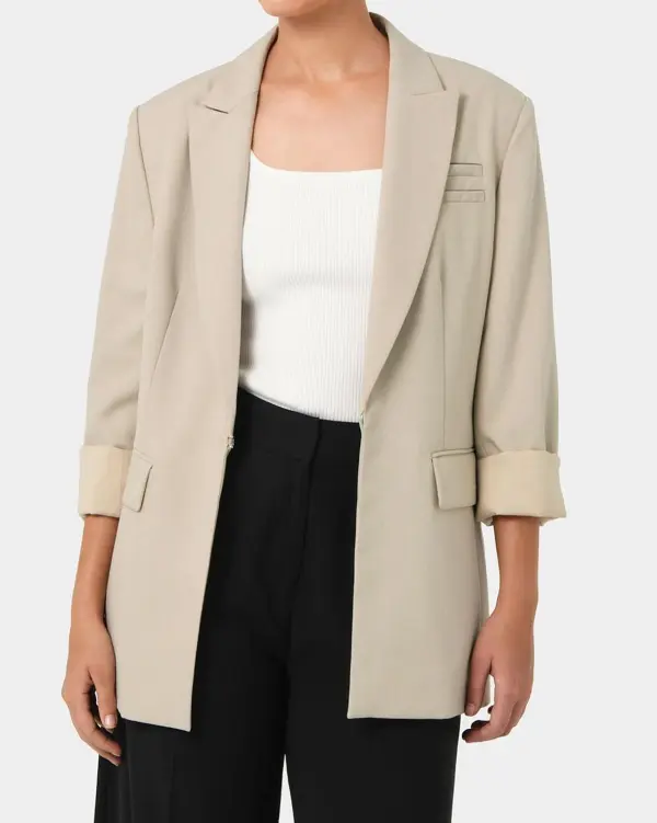 Minimalist Cuff Design Tailored Blazer -Sand
