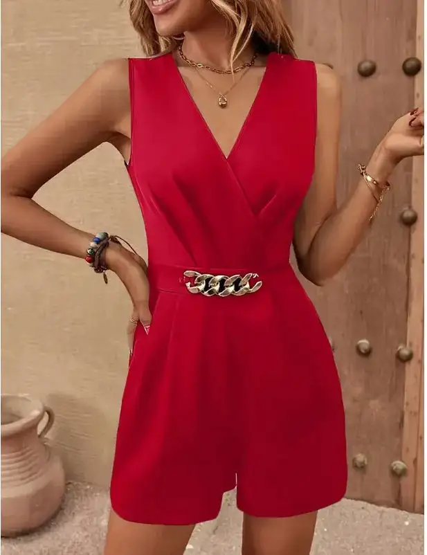 Feminine V-Neck Bow-Detail Romper