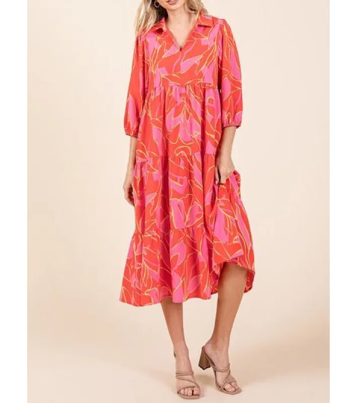 Tiered Collared Neck Midi Dress