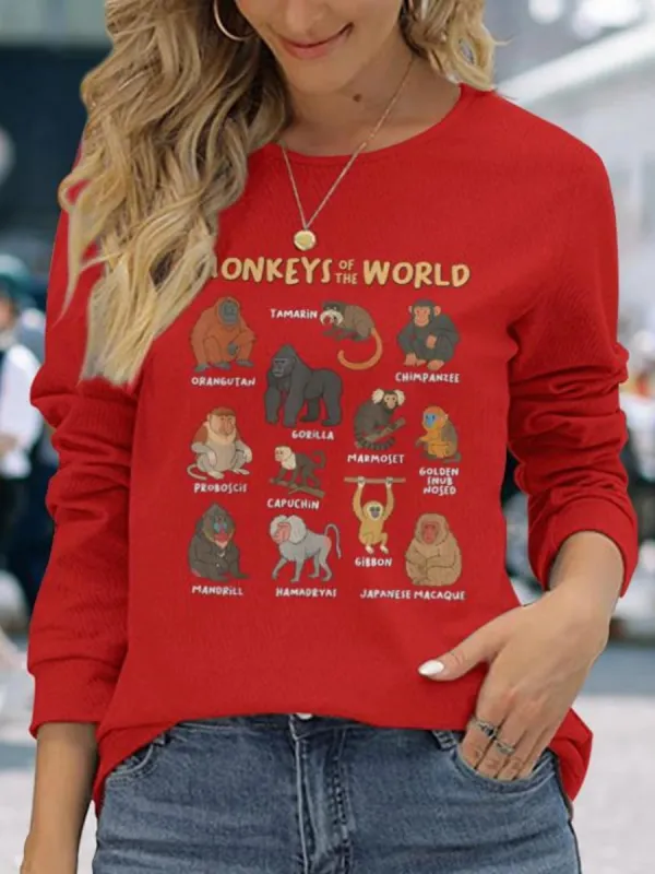 Wildlife Monkey Printed Casual T-Shirt