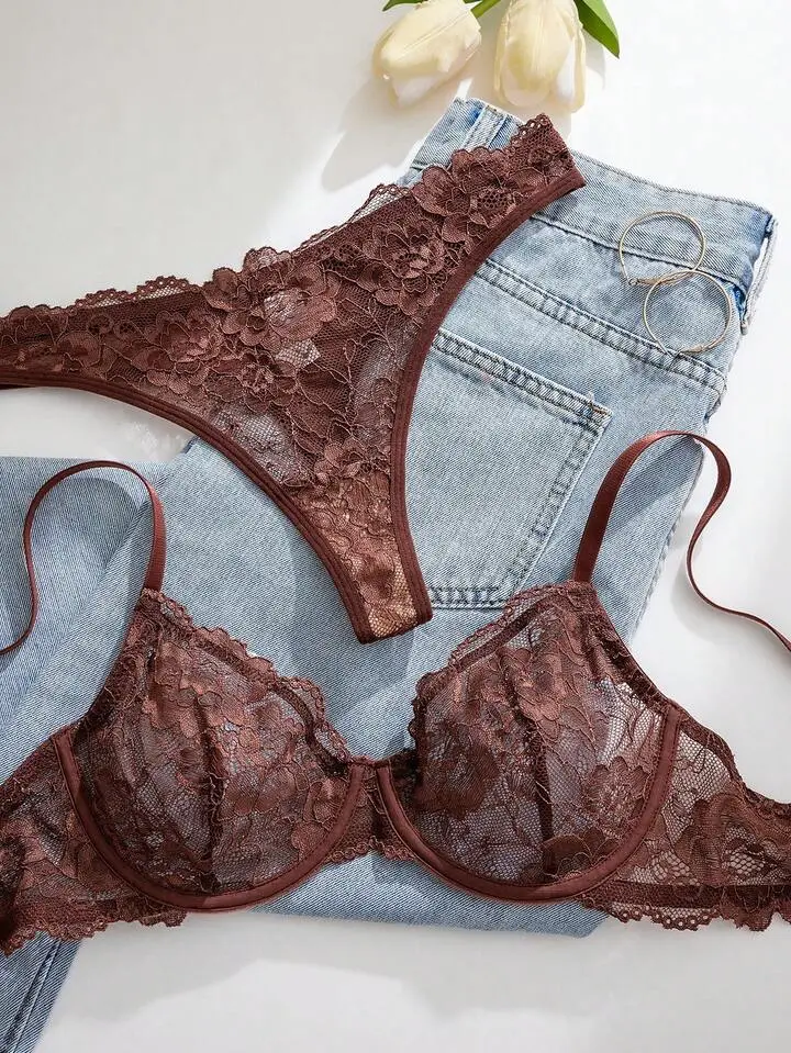 Delicate Lace Sheer Bra And Panty Set