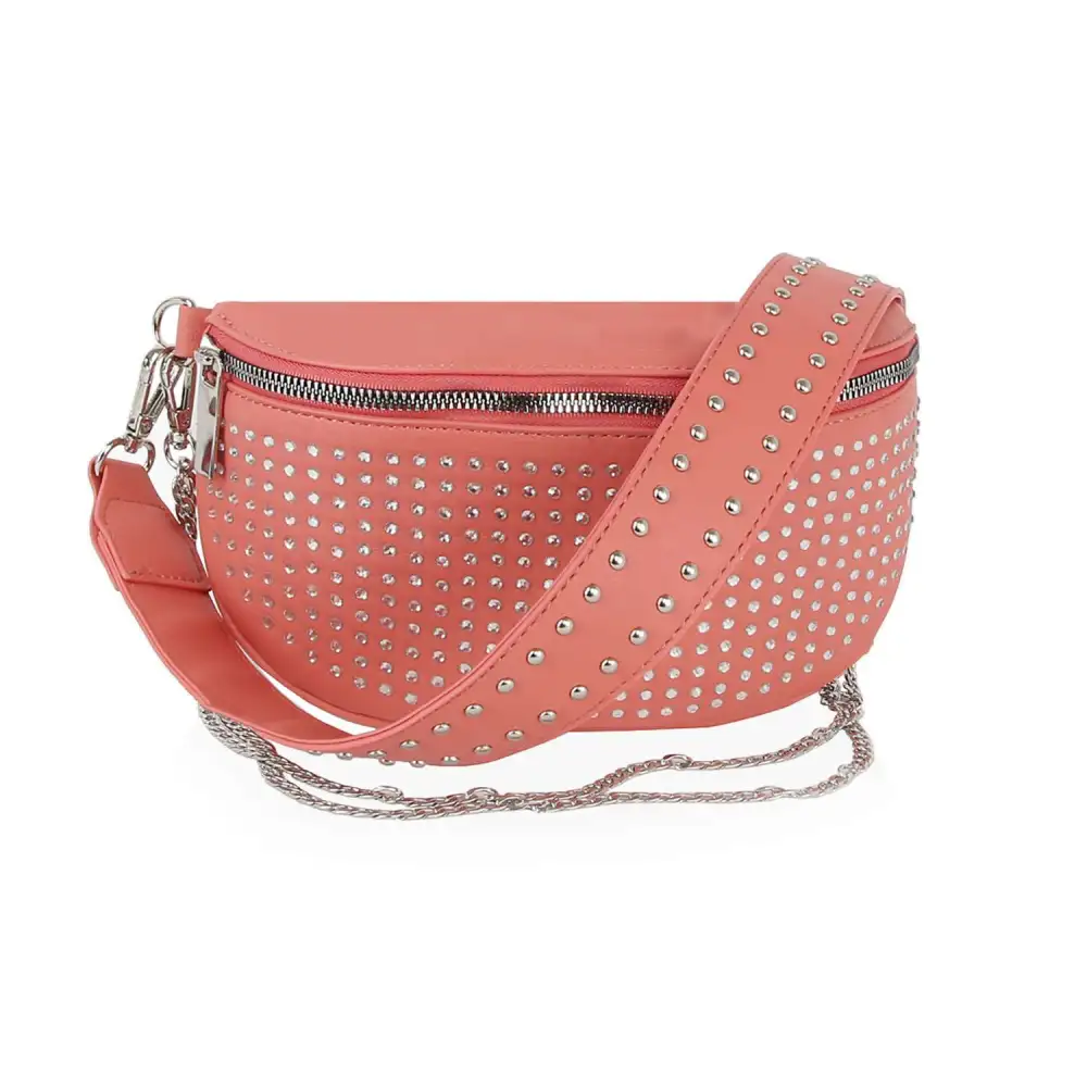 Studded Pocketed Faux Leather Crossbody Bag