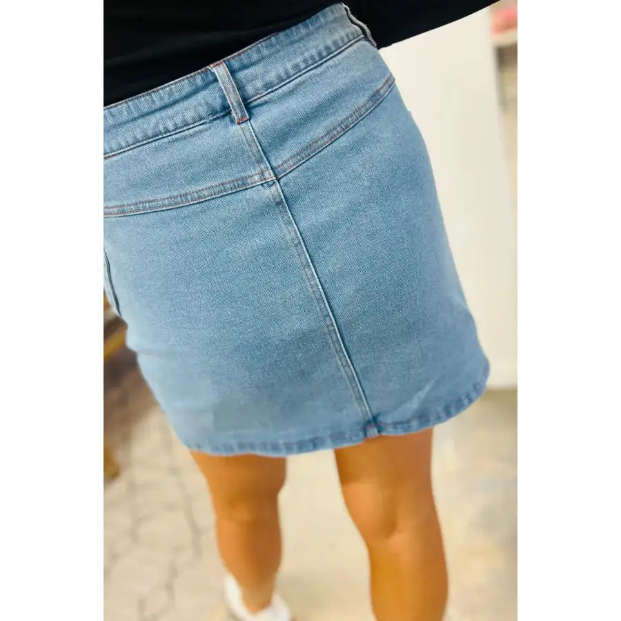 Acid Wash Bowknot Details High Waist Denim Skirt