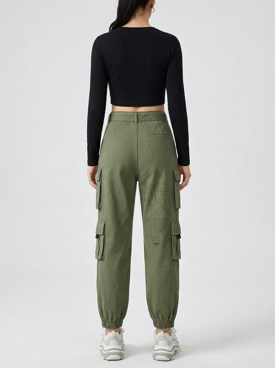 Core Geometric Pattern Multi Pocket Profile Women's Multi Pocket Cargo Pants