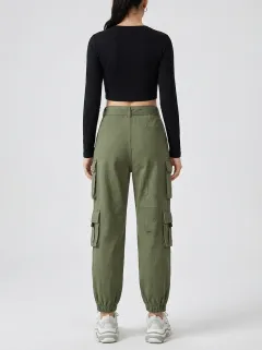 Core Geometric Pattern Multi Pocket Profile Women's Multi Pocket Cargo Pants