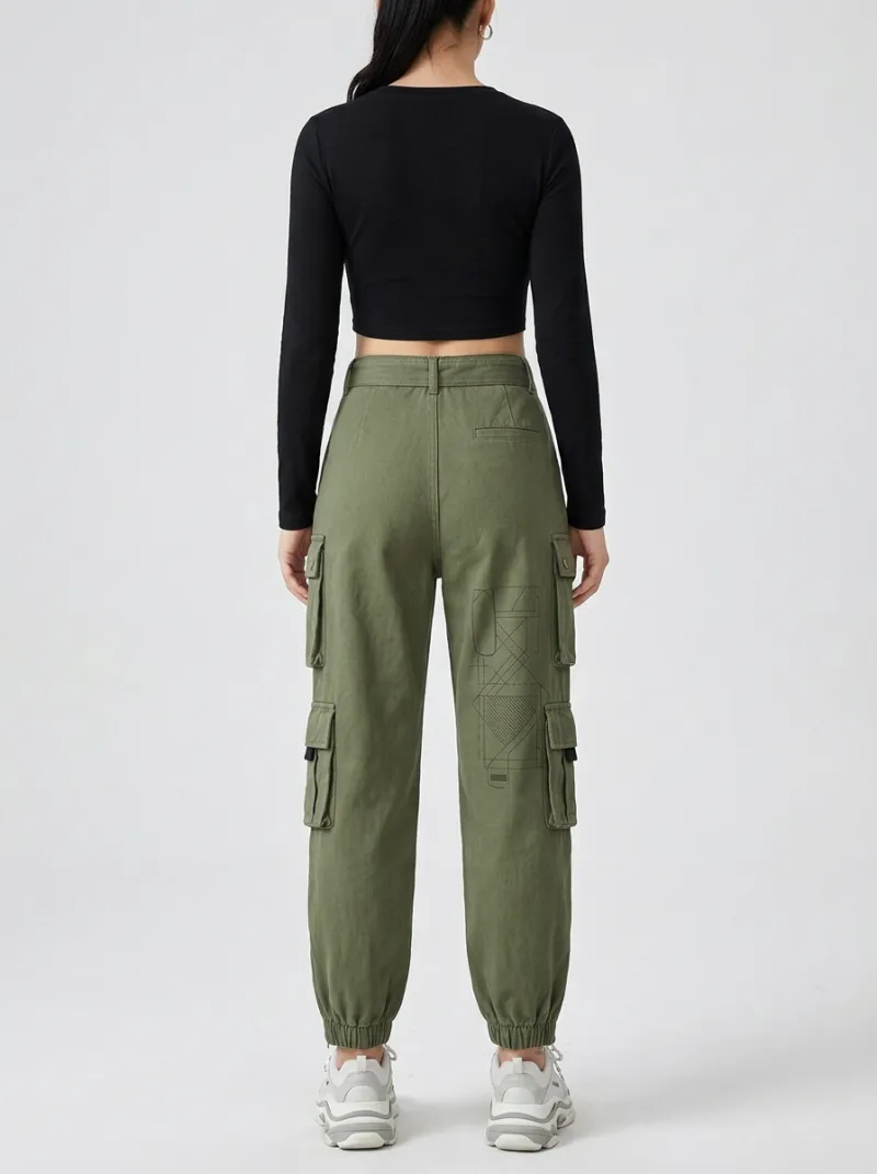 Core Geometric Pattern Multi Pocket Profile Women's Multi Pocket Cargo Pants