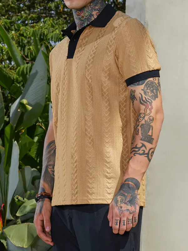Cable Knit Short Sleeve Polo Shirt