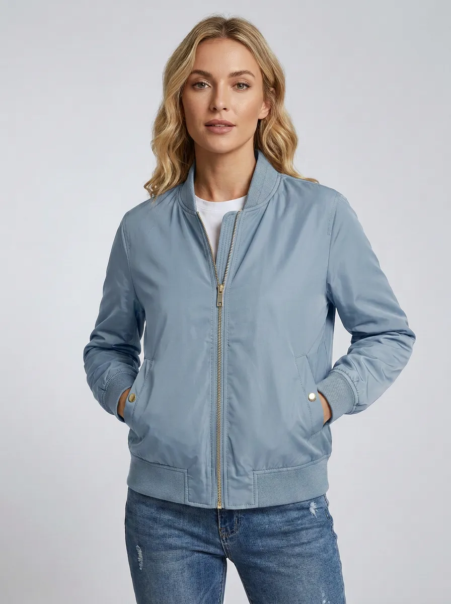 Bomber Denim-Style Minimal Women's Casual Jacket