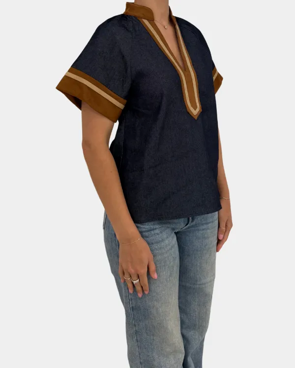 Suede Contrast Top