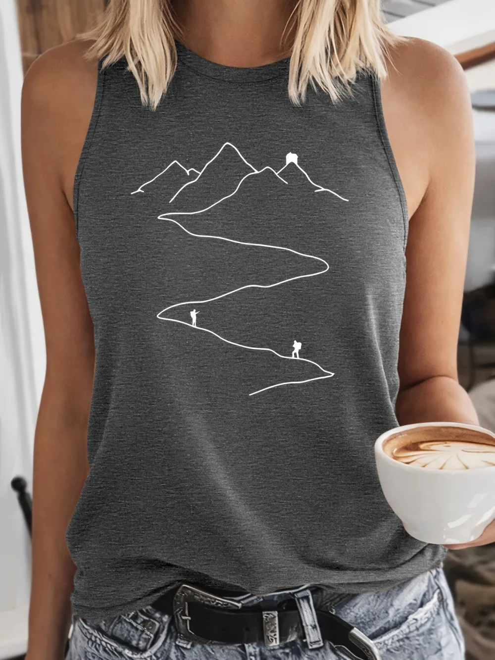 Vintage Minimalist Hiking Mountain Print Tank Top