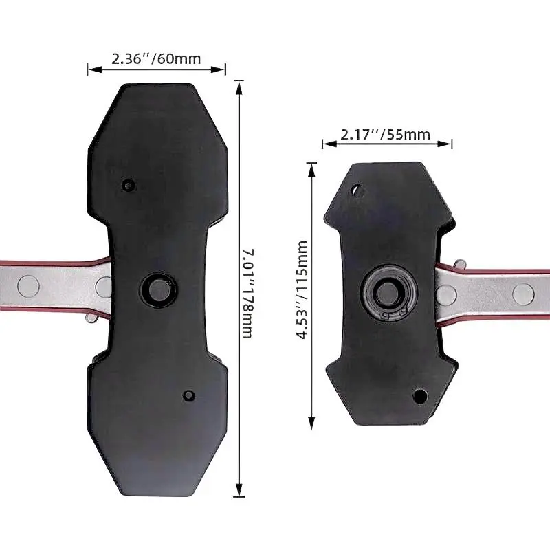 Dimension diagram: large plates 178 by 60 millimeters and small plates 115 by 55 millimeters