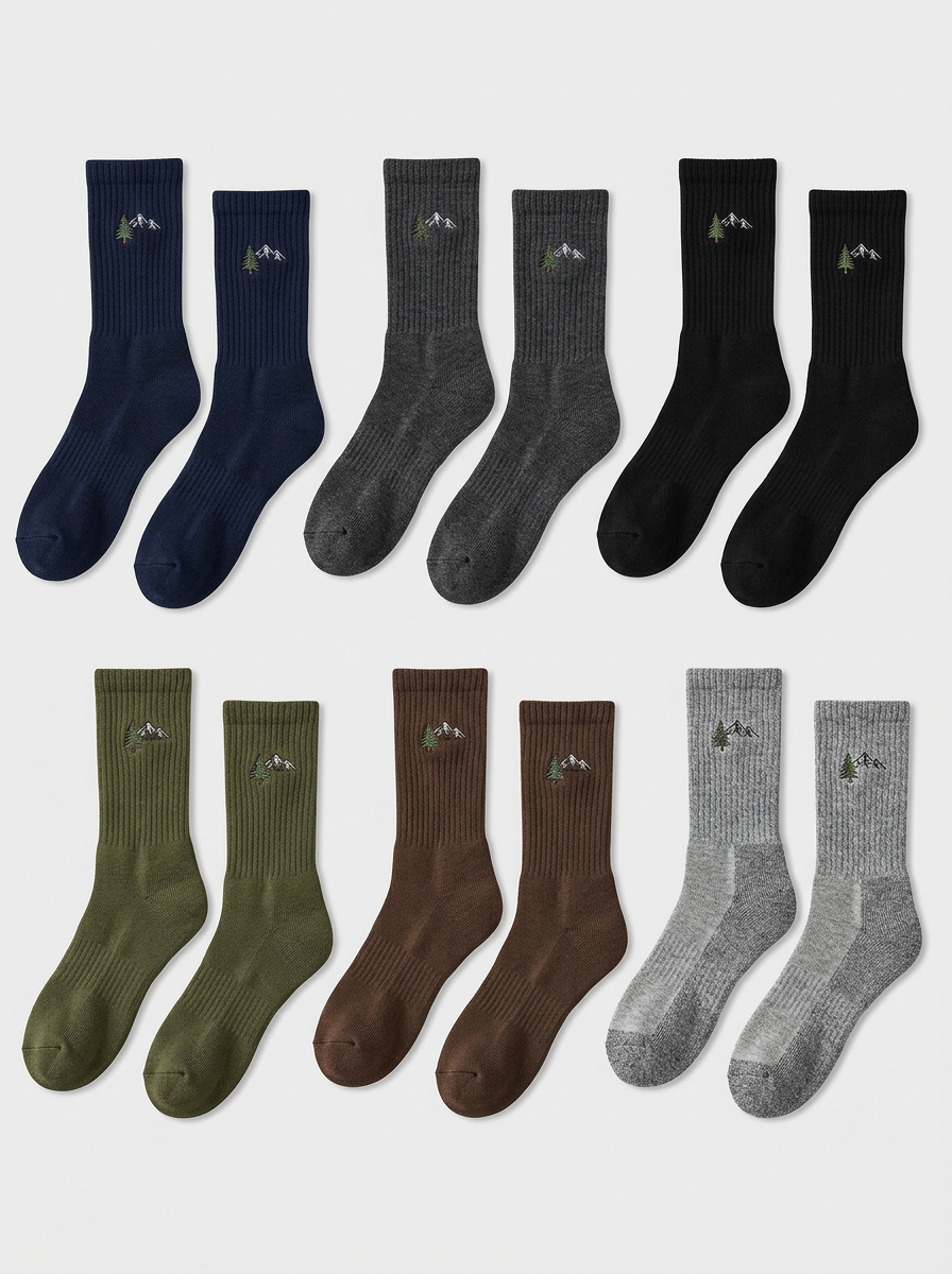 Men's Mountain Pine Embroidered Ribbed Crew Sock Set