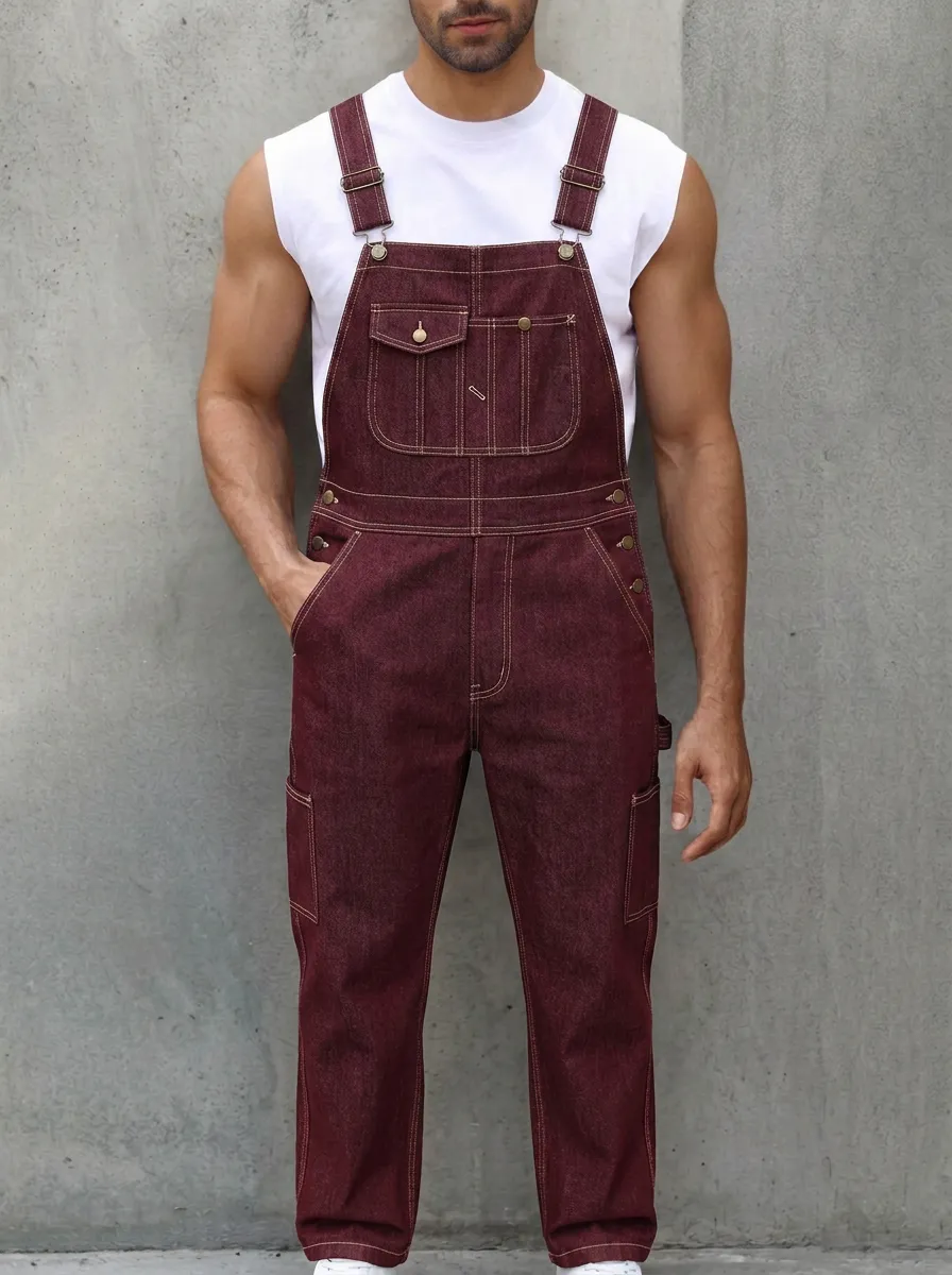 Men's Casual Workwear Dark Denim Bib Overalls
