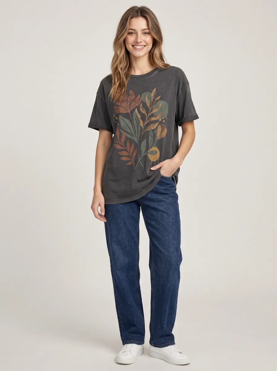 Relaxed Women's Botanical Abstract Leaf Graphic Tee