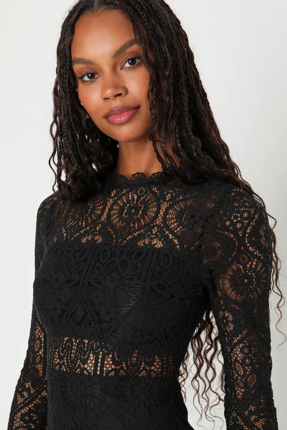 Appetite for Seduction Black Lace Long Sleeve Dress