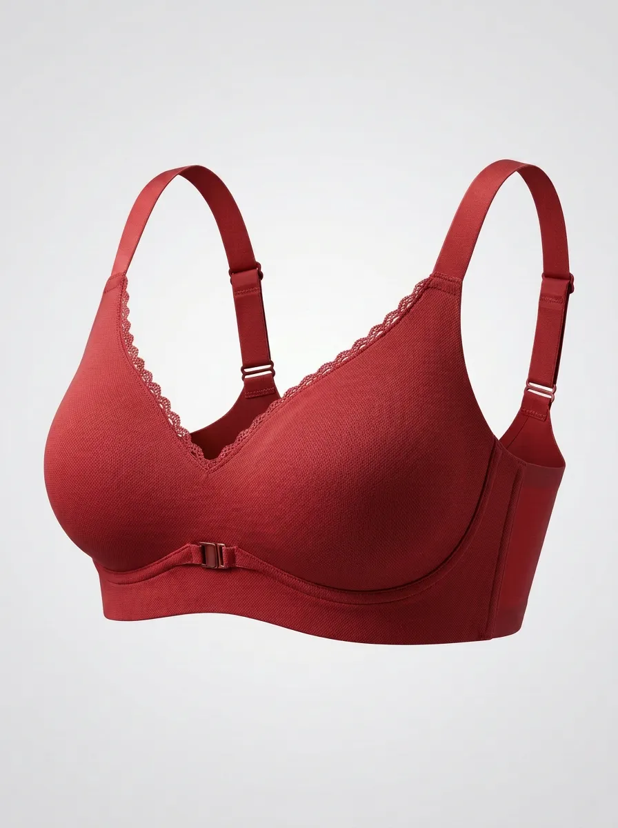 Women's Front-Closure Wireless Lace-Trim Molded-Cup Bra
