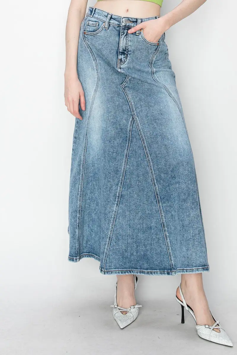 Everyday Cropped Stretch Denim Maxi Skirt