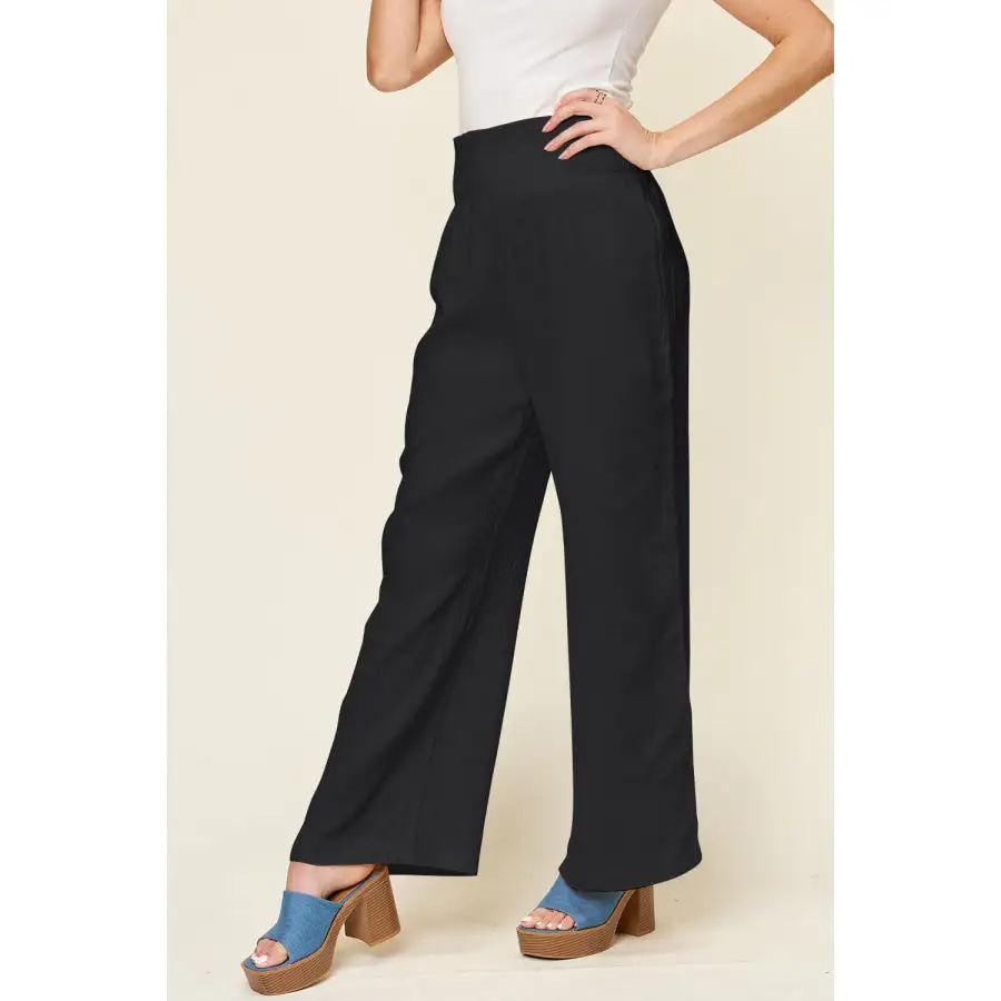 Full Size Texture Smocked Waist Wide Leg Pants