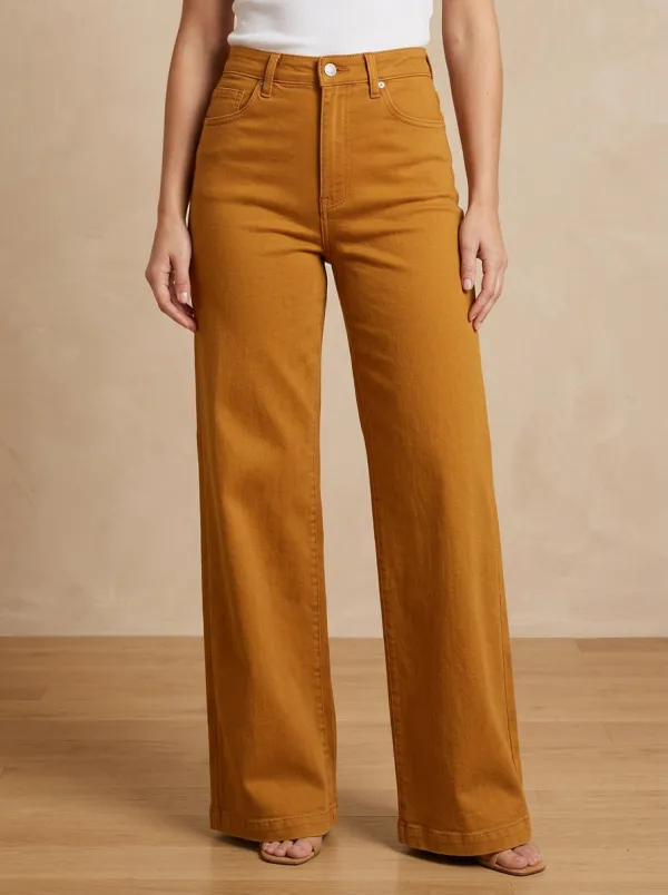 Women's High-Waisted Wide-Leg Denim High-Rise Waist Standard Button Jeans