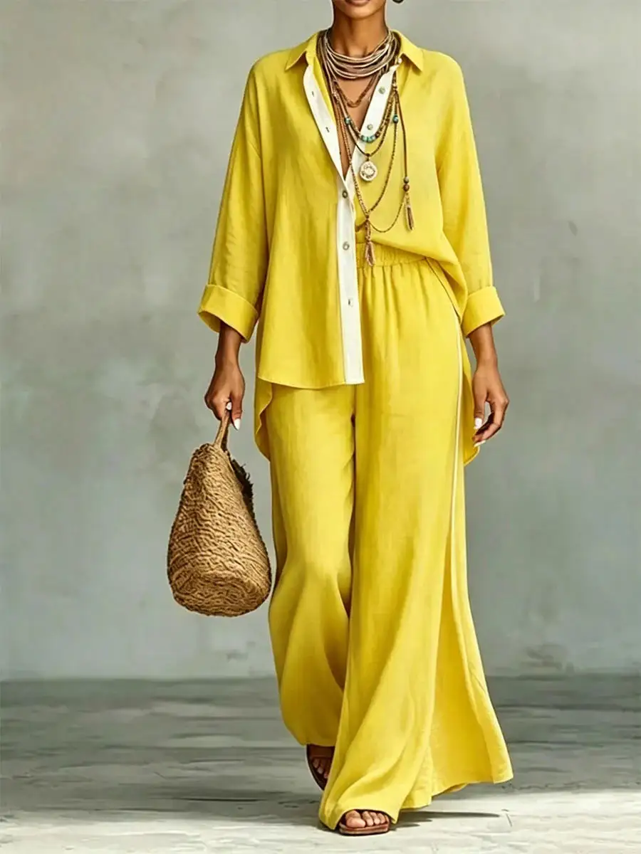Long Sleeve Relaxed Blouse And Pants Set