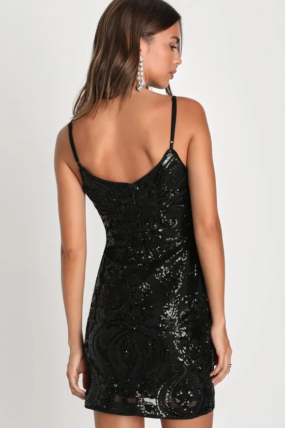 Effervescent Essence Black Sequin Sleeveless Bodycon Mini Dress