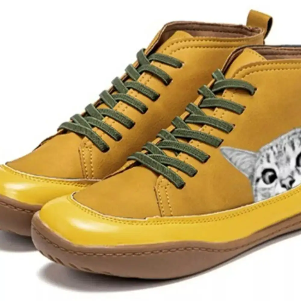Cat Print Striped Ankle Sneakers