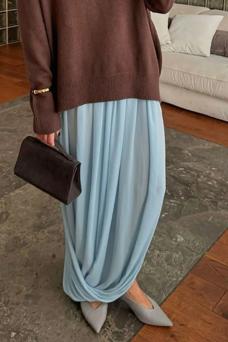 Smooth Chiffon Ruched Maxi Skirt