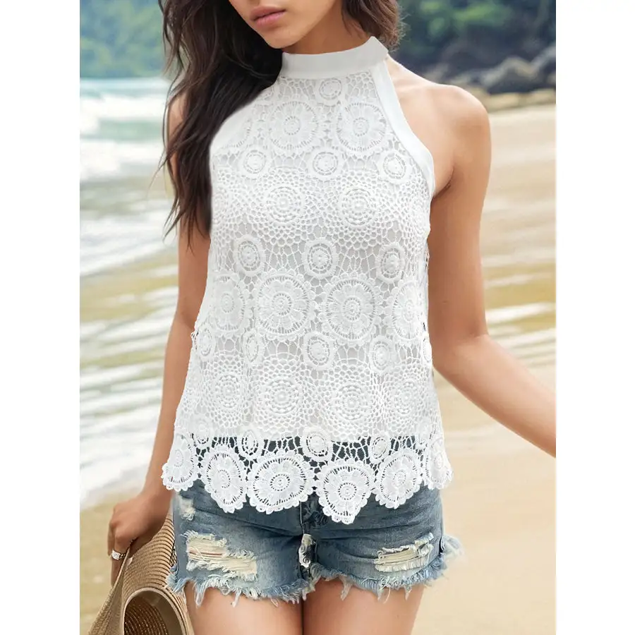 Lace Tied Mock Neck Tank