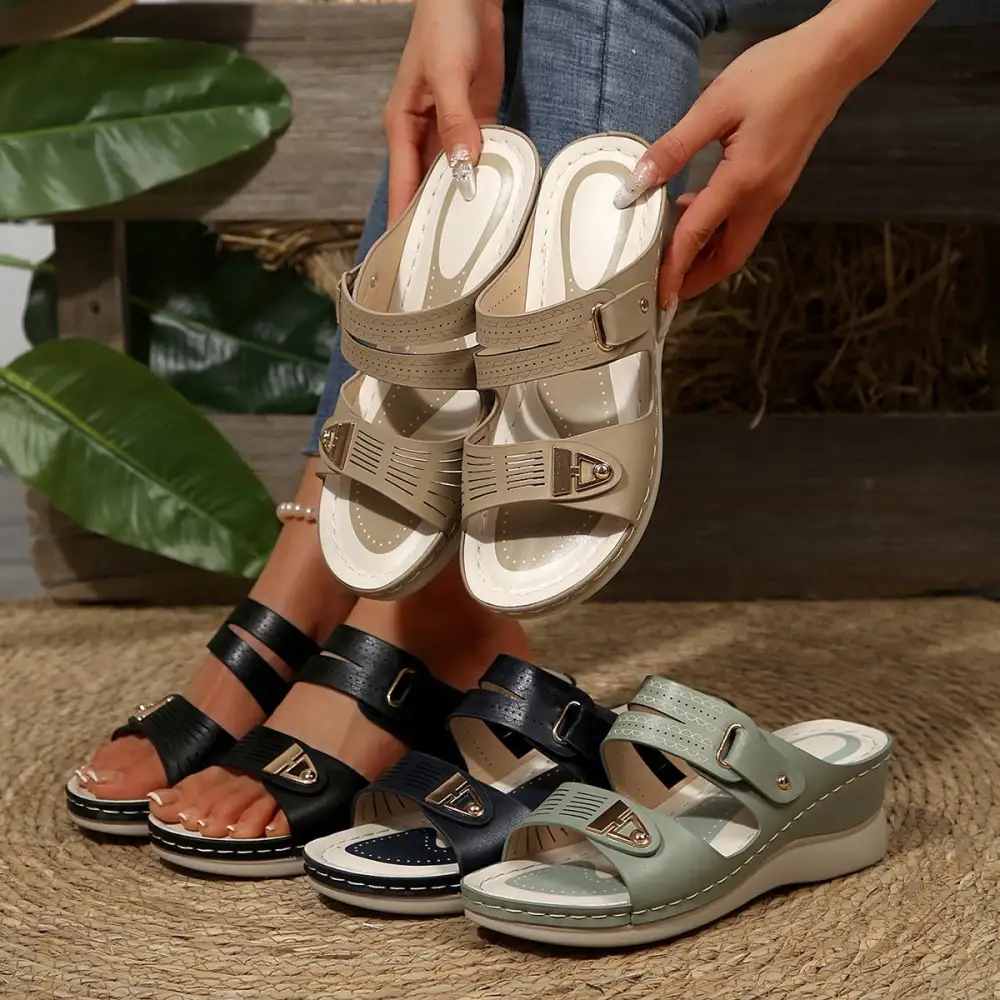 Textured Thick Sole Wedge Slide Sandals