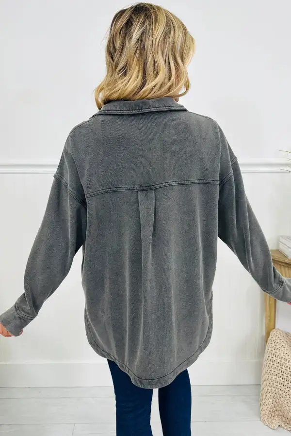 Medium Mineral Wash Chest Pockets Drop Shoulder Shirt Jacket