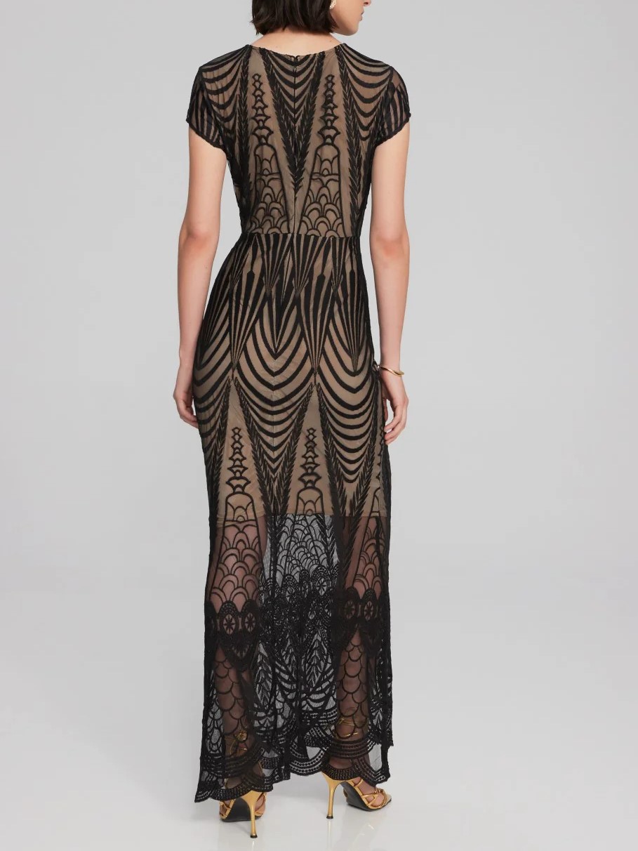 Black Sheer Patterned Maxi Dress