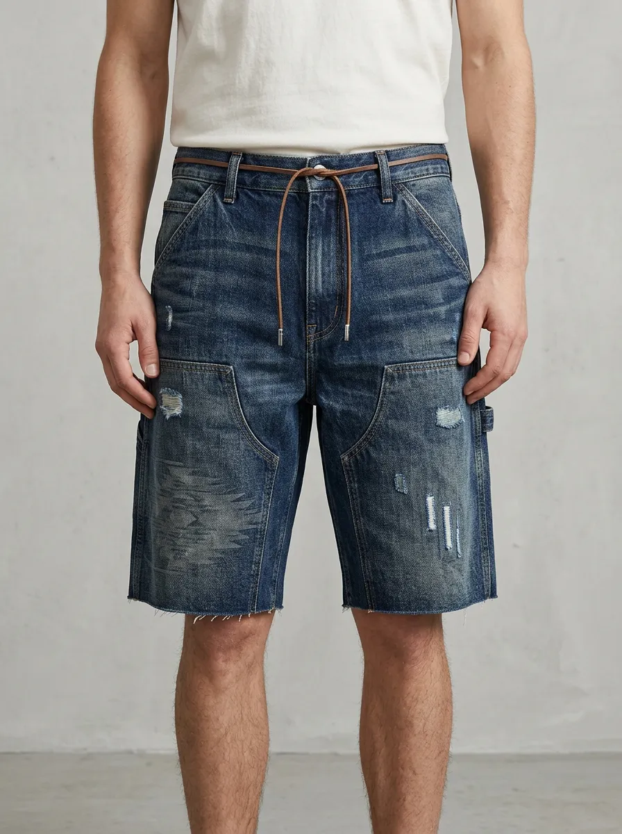 Men's Urban Distressed Raw Hem Distressed Denim Shorts